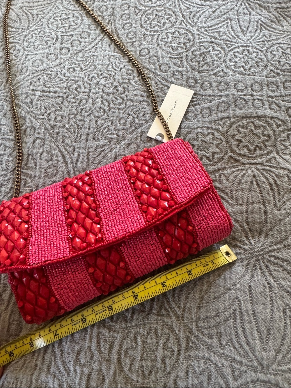 Anthropologie Beaded Red Mini Crossbody Bag